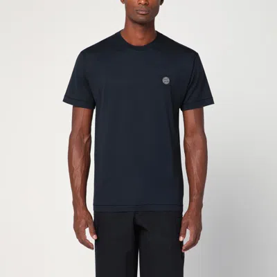 Stone Island Navy Blue Cotton T-shirt With Logo Patch