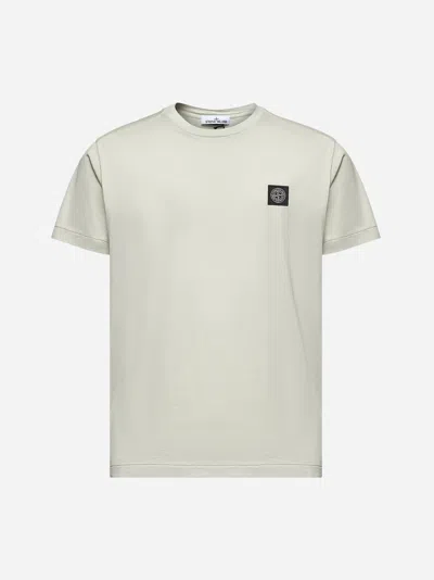 Stone Island Sand Logo Patch Cotton T-shirt In Grey
