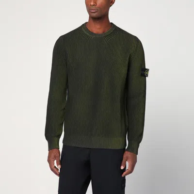 Stone Island Two-tone Fern-coloured Cotton Sweater In Green