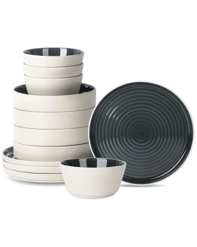 Stone Lain Elica 12pc Black/beige Stoneware Dinnerware Set