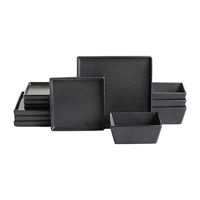 Stone Lain Grace Ribbed 12-pc. Stoneware Dinnerware Set In Black
