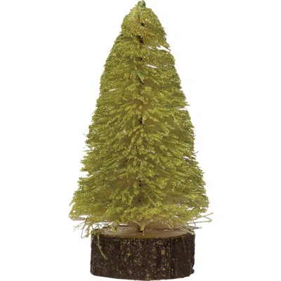 Storied Home Sisal Bottle Brush Tree With Wood Slice Base, Chartreuse In Green