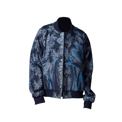 Story Wear Women's Blue Appliqué Baseball Jacket