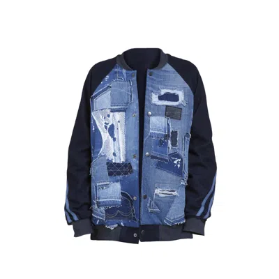 Story Wear Women's Blue Knit-like Denim Baseball Jacket