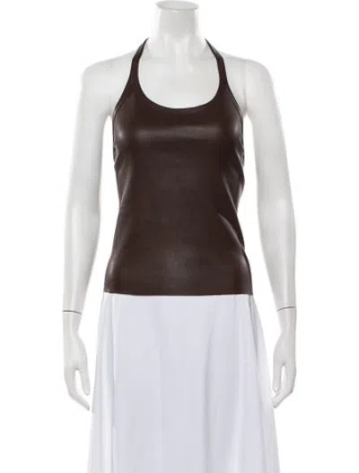 Pre-owned Stouls Lamb Leather Halterneck Top In Brown