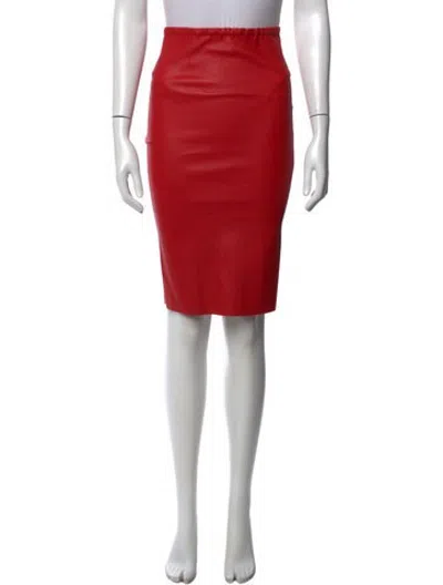 Pre-owned Stouls Lamb Leather Knee-length Skirt In Red