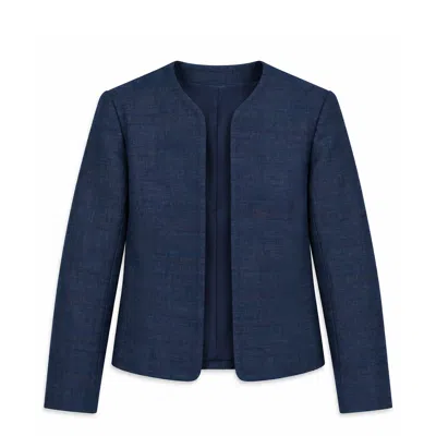 Stovaria Women's Blue Midnight Peacock Cotton Denim Statement Jacket