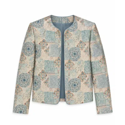 Stovaria Women's Ivory Silk-cotton Jacquard Statement Jacket In Blue