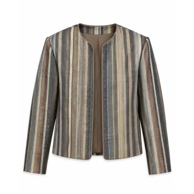 Stovaria Women's Striped Handwoven Pure Tussar Silk Jacket In Brown