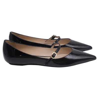 Pre-owned Stuart Weitzman Emilia Mary Jane Flats In Black Patent Leather