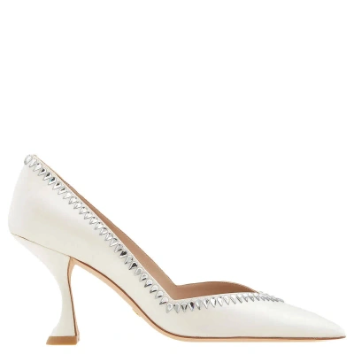 Pre-owned Stuart Weitzman Ladies Gemcut Xcurve 85 Pumps In White