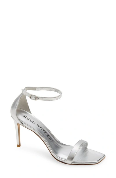 Stuart Weitzman Nunaked Curve 85 Sandal In Silver