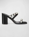 Stuart Weitzman Pearlita Studded Leather Slide Sandals In Black