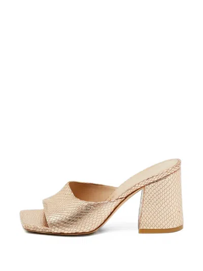 Pre-owned Stuart Weitzman Snakeskin-embossed Sandals In Gold