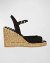 Stuart Weitzman Tia Cotton Wedge Espadrille Sandals In Black