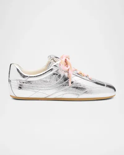 Stuart Weitzman Vander Metallic Leather Low-top Sneakers In White