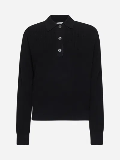 Studio Nicholson Black Cotton Knit Chesapeake Polo Shirt
