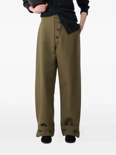 Studio Nicholson Faron Belted Adjustable-hem Trousers In Green