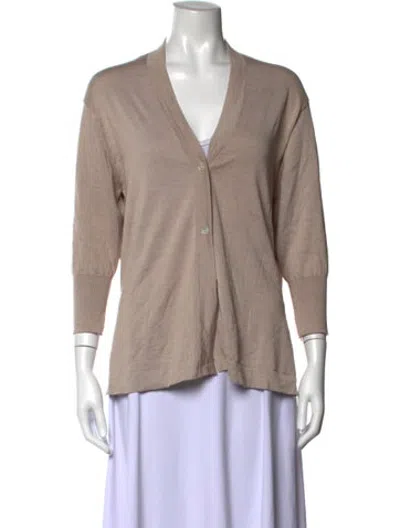 Pre-owned Studio Nicholson Silk V-neck Sweater In Neutrals