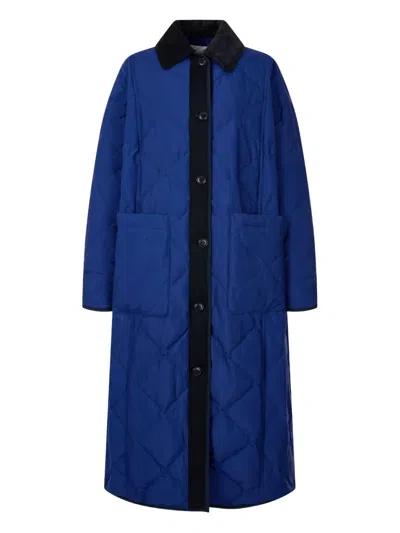 Studio Tomboy Corduroy-collar Quilted Coat In Blue