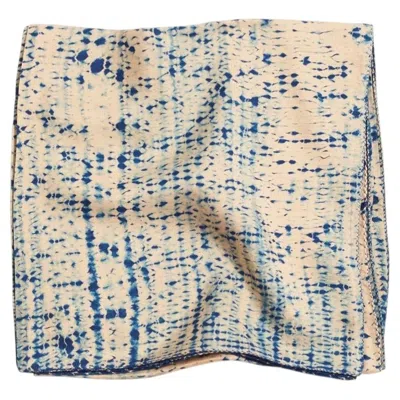 Pre-owned Studio Variously Tesu Indigo Gold Silk Scarf In Classic Shibori Print Handmade By Artisans In Blue