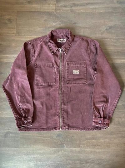 Pre-owned Stussy Stüssy Washed Canvas Zip Shirt Purple Small