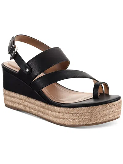 Style & Co Betty Womens Faux Leather Round Toe Wedge Sandals In Black