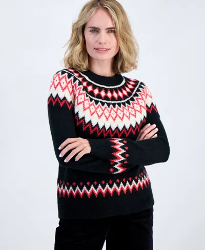 Style & Co Petite Fair Isle Crewneck Sweater, Macy's Exclusive In Black
