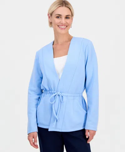 Style & Co Petite Luxesoft Tied-lapel Knit Jacket, Macy's Exclusive In Blue