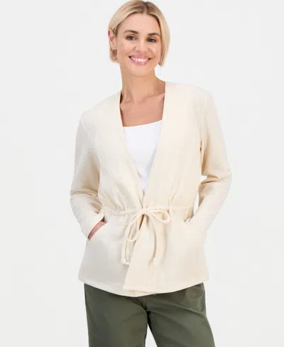Style & Co Petite Luxsoft Tied-lapel Knit Jacket, Macy's Exclusive In Neutral