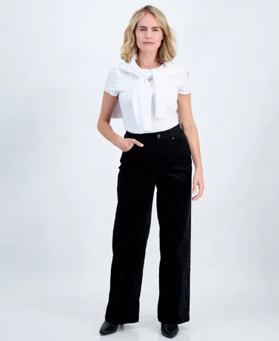 Style & Co Petite Velveteen High-rise Wide-leg Cotton-blend Pants, Macy's Exclusive In Black