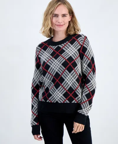 Style & Co Petite Whimsy Merry Plaid Pullover Crewneck Sweater, Macy's Exclusive In Multi