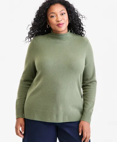 Style & Co Plus Size Luxsoft Mock-neck Long-sleeve Sweater, Macy's Exclusive In Green