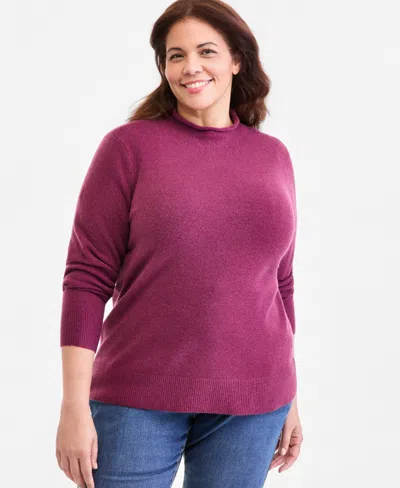 Style & Co Plus Size Luxsoft Mock-neck Long-sleeve Sweater, Macy's Exclusive In Pink