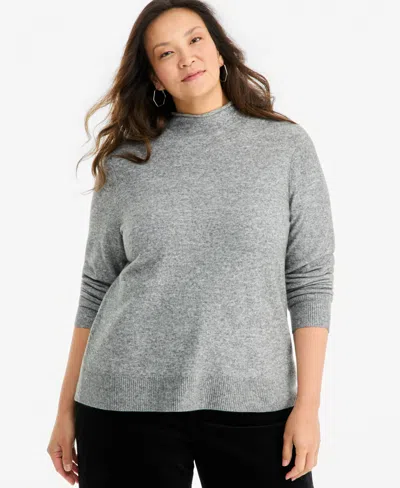 Style & Co Plus Size Luxsoft Mock-neck Long-sleeve Sweater, Macy's Exclusive In Gray