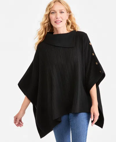 Style & Co Women's Button Poncho Sweater, Macy's Exclusive In Black