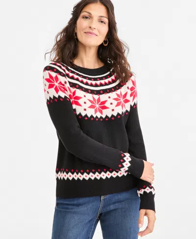 Style & Co Women's Fair Isle Crewneck Sweater, Macy's Exclusive In Black