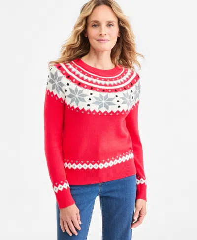 Style & Co Women's Fair Isle Crewneck Sweater, Macy's Exclusive In Red