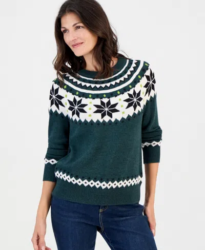 Style & Co Women's Fair Isle Crewneck Sweater, Macy's Exclusive In Green