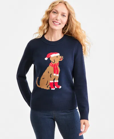 Style & Co Women's Holiday Crewneck Long-sleeve Sweater, Macy's Exclusive In Blue