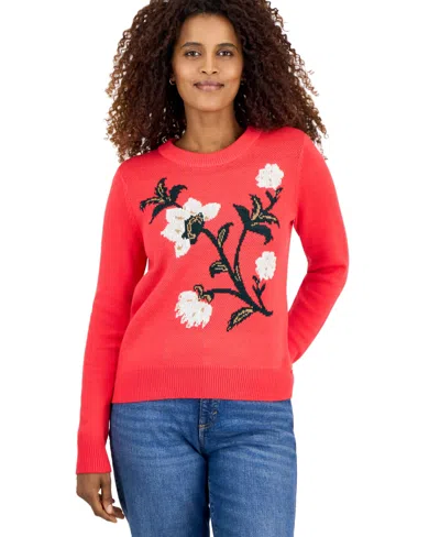 Style & Co Women's Holiday Crewneck Long-sleeve Sweater, Macy's Exclusive In Red
