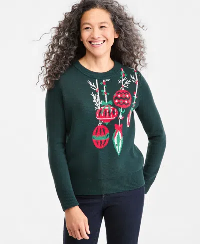 Style & Co Women's Holiday Crewneck Long-sleeve Sweater, Macy's Exclusive In Green