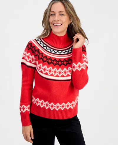 Style & Co Women's Petite Alyssa Fair Isle Mockneck Sweater, Macy's Exclusive In Red