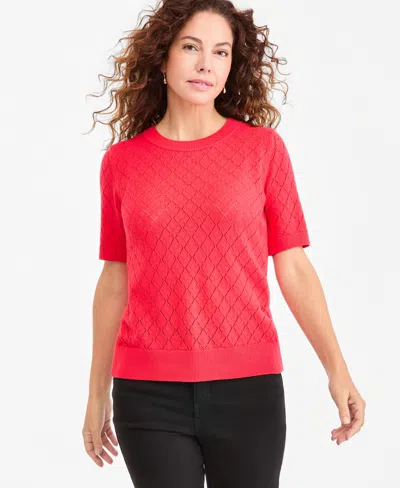 Style & Co Women's Pointelle Crewneck Short-sleeve Sweater, Macy's Exclusive In Red