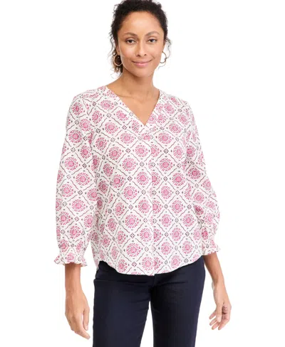 Style & Co Women's Printed V-neck Blouse, Macy's Exclusive In Pink