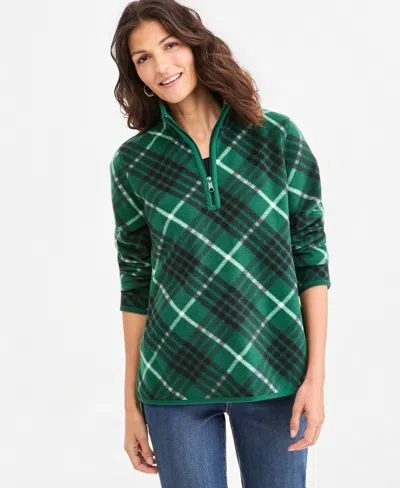 Style & Co Women's Quarter-zip Mock-neck Fleece Sweatshirt, Macy's Exclusive In Green