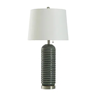 Stylecraft Alba Ridged Ceramic Ceramic Table Lamp In Green