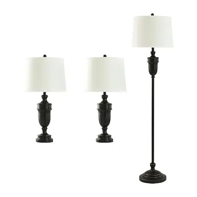 Stylecraft Bronze Steel With Linen Shades Steel Table Lamp In White