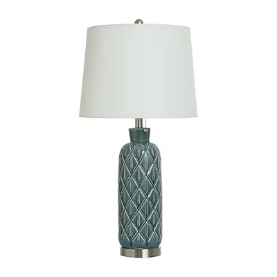 Stylecraft Celtic Textured Ceramic Ceramic Table Lamp In Blue