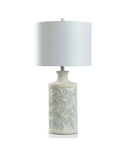 Stylecraft Home Collection 30" Two Tone Textured Leaf Motif Table Lamp In Cream,blue Faux Concrete